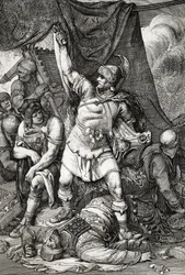 Römische Antike: „Die Eroberung Jerusalems“ Darstellung der Belagerung Jerusalems durch die Römer im Jahr 70 n. Chr., die Stadt wird von den Truppen des Kaisers Titus geplündert und der zweite Tempel von Jerusalem zerstört