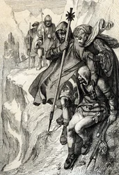 Der König der Römer Heinrich IV. überquert den Mont-Cenis-Pass, um die Alpen zu überqueren und zur Gräfin Mathilde von Toskana nach Canossa zu gelangen, wo Papst Gregor VII. im Januar 1077 war