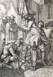 Die Verhaftung von Karl von Österreich (1545-1568) (Don Carlos) durch die Männer seines Vaters Philipp II. von Spanien im Jahr 1568