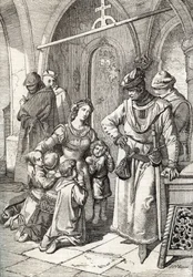 Die Ermordung der edlen Dame Ines de Castro (1320-1355), zweite Frau von Peter I. von Portugal im Kloster Santa Clara de Coimbra, Portugal 1355