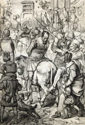 Der falsche Sebastian: nach dem Tod von König Sebastian von Portugal, dessen Überreste nicht gefunden wurden, gaben sich mehrere Personen als der König aus, um sein Volk zu führen, einer von ihnen wurde in Neapel aufgehalten und ging unter den Blicken der 
