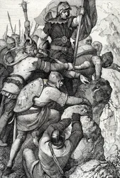 Die Truppen von Othon I. von Bayern (1117-1183) in der Nähe von Verona in Italien 1155. Federzeichnung aus 