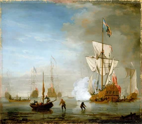 Das Segelboot hat zwei Masten und eine Plattform, identifiziert als die 