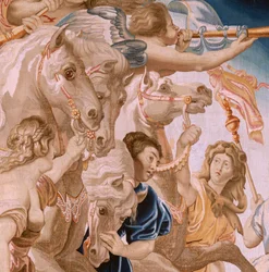 Flämischer Wandteppich. Serie Der Triumph der Eucharistie. Der Triumph der Kirche. Achter Wandteppich der Serie. Modell Peter Paul Rubens. 1626-1628. Herstellung Jan II Raes, Brüssel