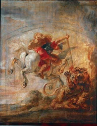 Bellerophon reitet Pegasus und kämpft gegen die Chimäre