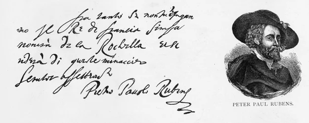 Handschrift und Unterschrift von Rubens aus einem Brief in Italienisch über die Niederlage der englischen Marine bei der Belagerung von La Rochelle, geschrieben aus Antwerpen, 30. Dezember 1627