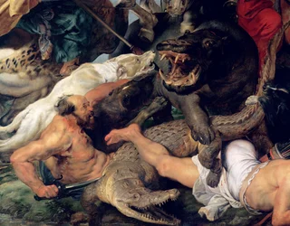 Nilpferd- und Krokodiljagd, ca. 1615-16 (Detail)