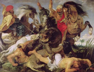 Nilpferd- und Krokodiljagd, um 1615-16