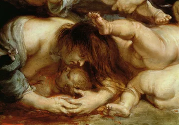 Der Kindermord in Bethlehem, Detail einer Mutter mit Kind