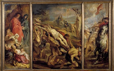 Die Errichtung des Triptychon-Kreuzes von Peter Paul Rubens (1577-1640) 17. Jahrhundert. Dim. 0,68x1,07 m Paris, Musée du Louvre