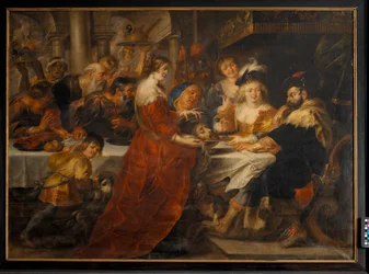 Das Fest des Herodes. Salome bringt den Kopf von Johannes dem Täufer auf einer Schale