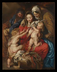 Die Heilige Familie mit der heiligen Elisabeth, dem heiligen Johannes und einer Taube