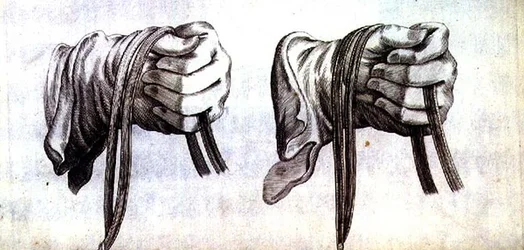 Studie von zwei behandschuhten Händen, die die Zügel eines Doppelzaums halten, aus 