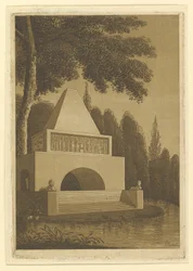 Tempelmonument in einem Park an einem See