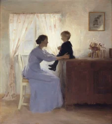Eine Mutter und Kind im Innenraum