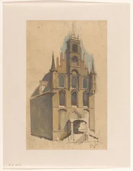 Entwurf für ein Gebäude im spätgotischen Stil mit Treppengiebel und Fialen