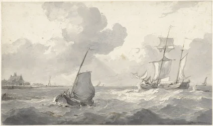 Zweimaster und Fischerboot vor der Küste