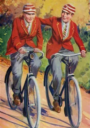 Jungen in Schuluniform, Radfahren
