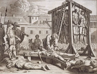 Hinrichtungen durch Erhängen und Folter, veröffentlicht 1672