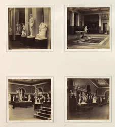 Griechischer Hof mit Farnese-Torso eines Jünglings, Ansicht eines klassischen Brunnens und Pools, Rom, ca. 1859