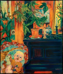 Interieur mit Kind in der Wiege, (Kind in der Wiege)