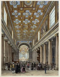 Innenraum der Kirche Notre-Dame de Lorette - in „Promenade dans Paris et ses environs“, Zeichnungen von Jacottet und Benoist, ed. Gihaut Frères