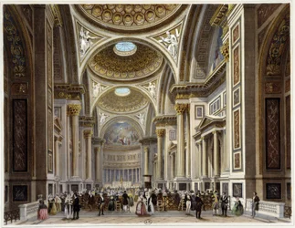 Innenraum der Kirche der Madeleine - in „Promenade dans Paris et ses environs“, Zeichnungen von Jacottet und Benoist, ed. Gihaut Frères