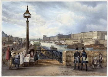 Der Louvre vom Pont Neuf aus gesehen - in Promenade dans Paris et ses environs, entworfen von Jacottet und Benoist, ca. 1840