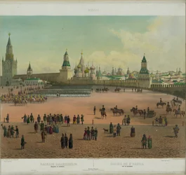 Die Basilius-Kathedrale am Roten Platz in Moskau aus einer Panoramansicht von Moskau in 10 Teilen, ca. 1848