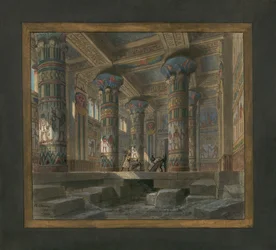 Szenografie von Philippe Chaperon für die Oper Aida von Giuseppe Verdi (1813-1901): der Tempel der Isis