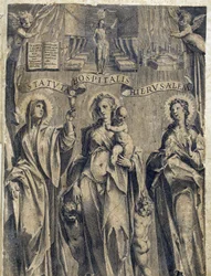 Frontispiz der Statuten des Ordens von Malta „Statuta Hospitalis Hervsalem“, von Philippe Thomassin, spätes 16. Jahrhundert