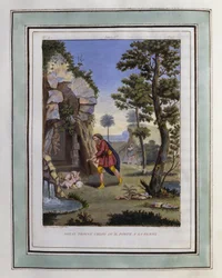 Dryas findet Chloe und bringt sie zu seiner Frau. Zeichnung von Philippe d