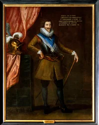 Porträt von Philippe de Béthune, jüngerer Bruder von Sully, Botschafter in Rom (1561-1649). Er trägt die Halskette des Ordens vom Heiligen Geist. Gemälde zugeschrieben Philippe De Champaigne (1602-1674)