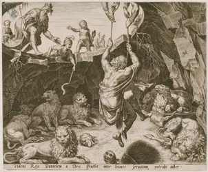 Daniel wird aus der Löwengrube befreit, Blatt 9 der Folge „Die Geschichte von Daniel, Bel und dem Drachen“