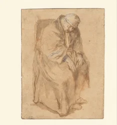 Joost van den Vondel, schlafend in einem Stuhl