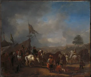Pferdemarkt in der Nähe eines Armeelagers, um 1665-1668