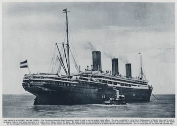 Imperator, Ozeandampfer, gebaut für die deutsche Hamburg-Amerika-Linie im Jahr 1913, von den Alliierten genutzt, um amerikanische Truppen nach dem Ende des Ersten Weltkriegs in die Vereinigten Staaten zurückzubringen (s/w Foto)