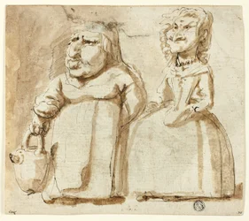 Karikaturen von zwei Frauen (recto); Betender Judas (verso)