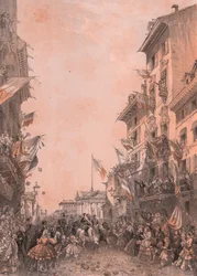 Einzug von König Vittorio Emanuele II. in Brescia, Lombardei