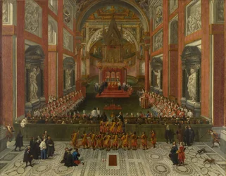 Benedikt XIII. leitet die Provinzialsynode von Rom 1725, Basilika St. Johannes im Lateran, 1725