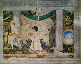 Sigismondo Pandolfo Malatesta, Herrscher von Rimini, kniet vor seinem Schutzpatron, dem heiligen Sigismund, heiligem König von Burgund