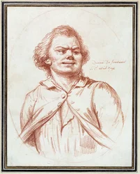 Französische Revolution: Porträt von Georges Jacques Danton (1759-1794) auf dem Weg zur Hinrichtung. Zeichnung in Rötel, zugeschrieben Pierre Wille