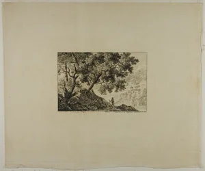 Landschaft mit Mann, der einen Stab trägt