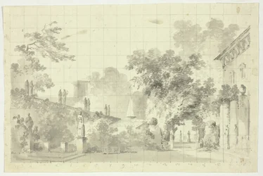 Blick auf den Park von Versailles: Statuen und ein Brunnen