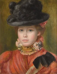 Mädchen mit schwarzem Hut und roten Blumen, ca. 1890