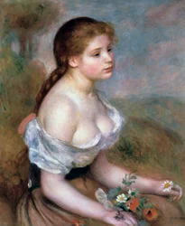 Mädchen mit Blumen, um 1900