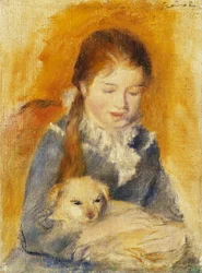 Mädchen mit Hund, um 1875