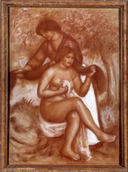 La coiffure ou la toilette de la batheuse, Zeichnung a la sanguine et a la chalaie blanche