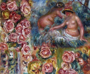 Studie von nackten weiblichen Figuren und Blumen