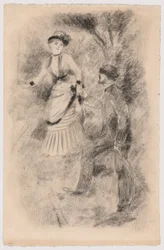 Der Abstieg vom Gipfel: Jean Martin stützt Hélène, die Tochter des Bankiers (Illustration für Edmond Renoirs „L’étiquette“)